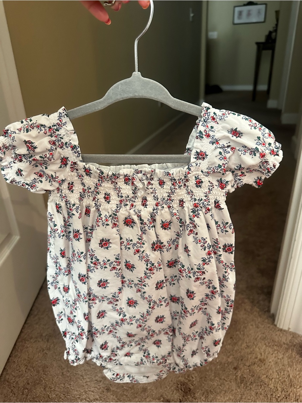 Janie and Jack Girls White Floral Smocked Baby Bubble